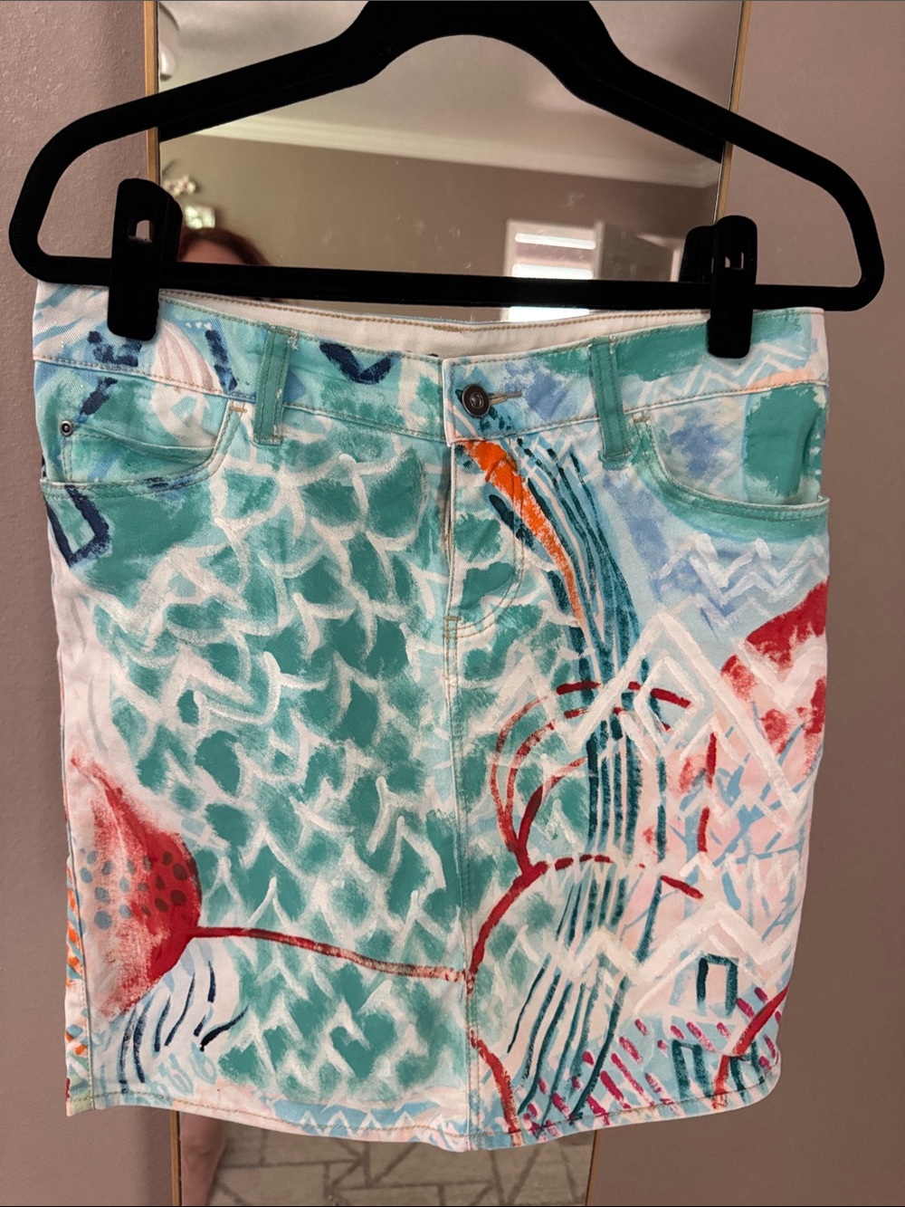 Hand-Painted Aqua Multi-Color Women's Skirt